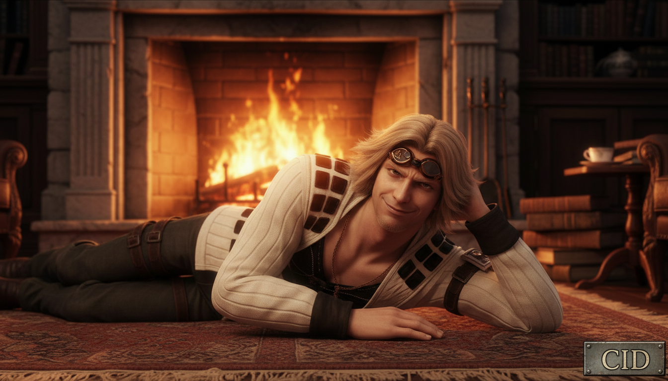 Cid by the fireplace